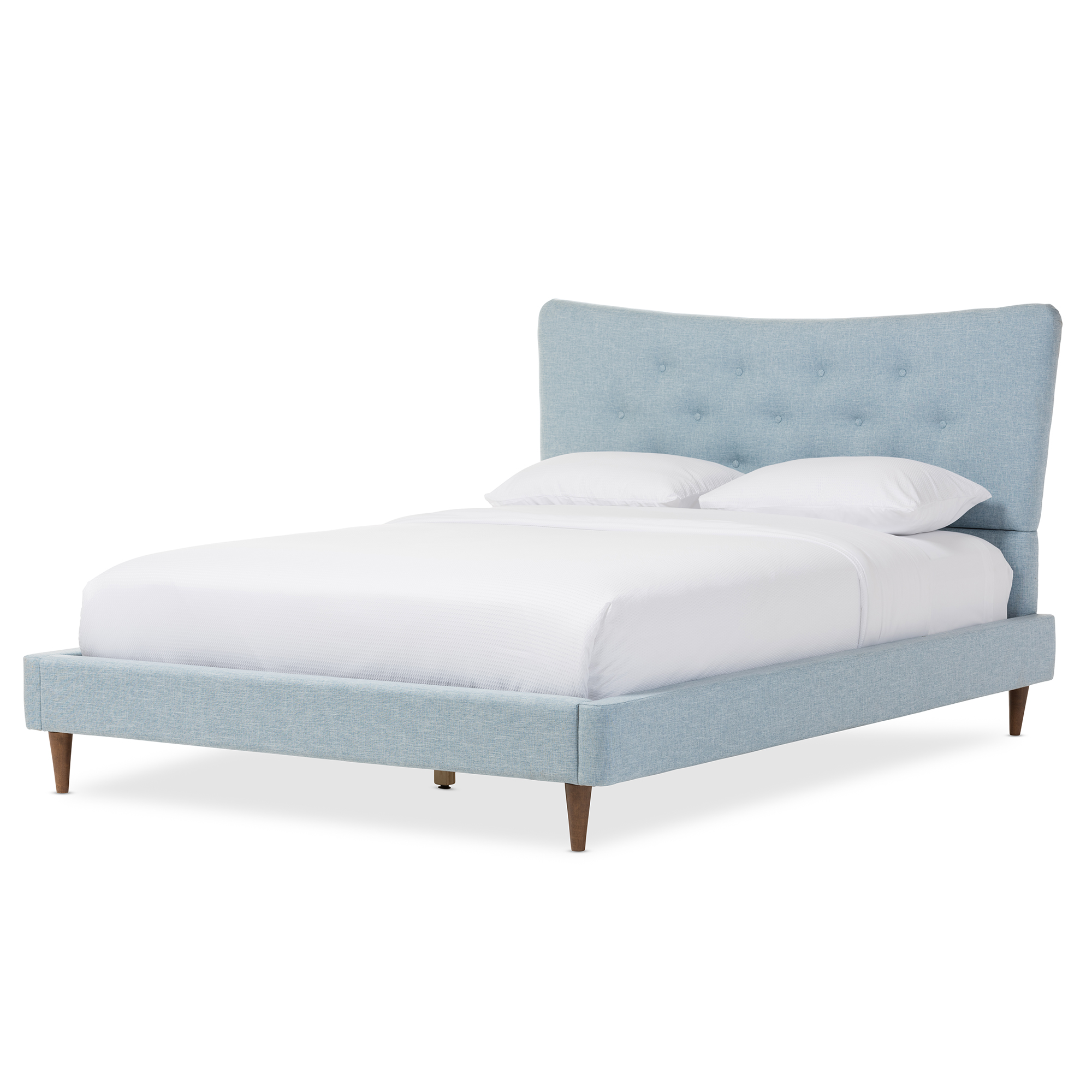 Baxton Studio Hannah Mid-Century Modern Sky Blue King Size Fabric Platform Bed